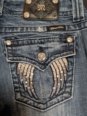 Miss Me Blue Wash Skinny  Jeans with Rhinestone Wing Pocket